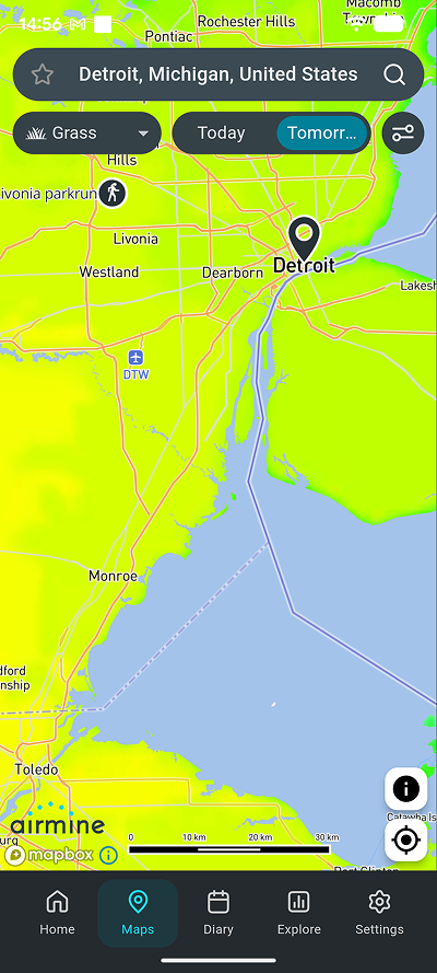 Airmine app pollen map